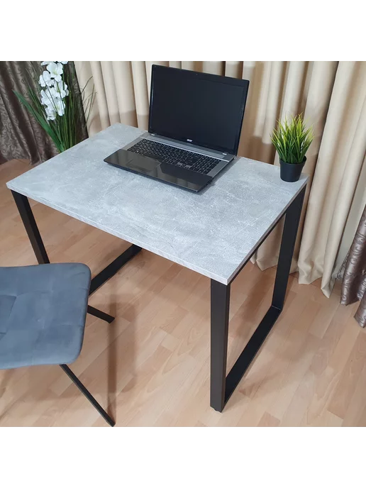 RostovStol Стол игровой лофт бетон светлый 70*60 см. Черные ножки, 90x60 см, фото 9
