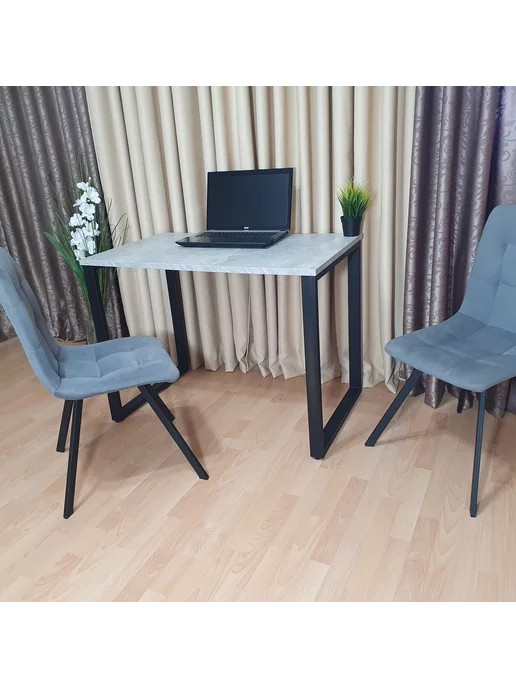 RostovStol Стол игровой лофт бетон светлый 70*60 см. Черные ножки, 100x60 см