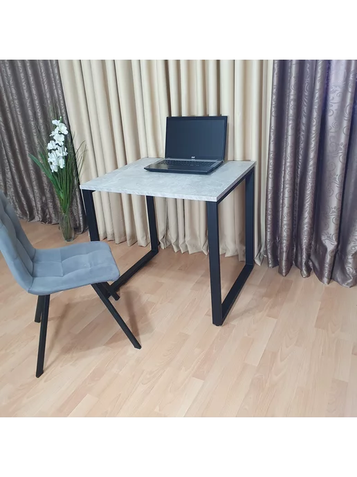 RostovStol Стол игровой лофт бетон светлый 80*70 см. Черные ножки, 80x70 см