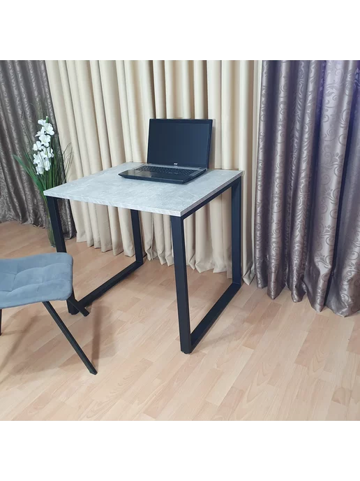 RostovStol Стол игровой лофт бетон светлый 80*70 см. Черные ножки, 80x70 см, фото 2