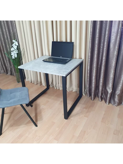 RostovStol Стол игровой лофт бетон светлый 80*70 см. Черные ножки, 80x70 см, фото 3