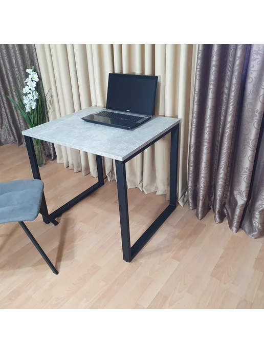 RostovStol Стол игровой лофт бетон светлый 80*70 см. Черные ножки, 80x70 см, фото 4