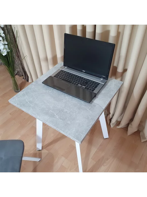 RostovStol Стол игровой НИК бетон светлый 80*70 см. Черные ножки, 60x60 см, фото 5