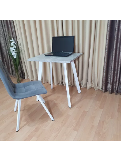 RostovStol Стол игровой НИК бетон светлый 80*70 см. Черные ножки, 70x60 см