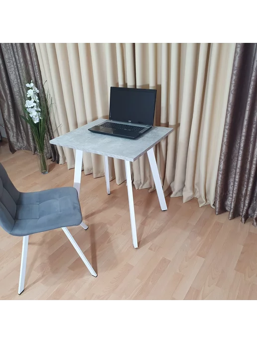 RostovStol Стол игровой НИК бетон светлый 80*70 см. Черные ножки, 70x60 см, фото 4