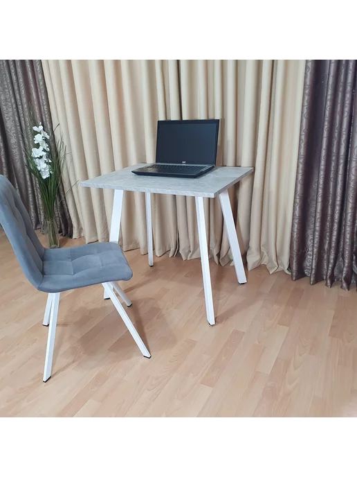 RostovStol Стол игровой НИК бетон светлый 80*70 см. Черные ножки, 80x60 см