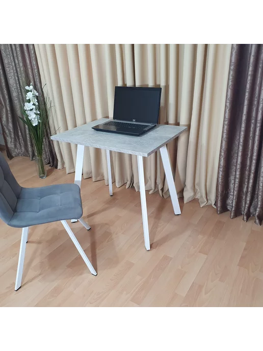RostovStol Стол игровой НИК бетон светлый 80*70 см. Черные ножки, 80x60 см, фото 3