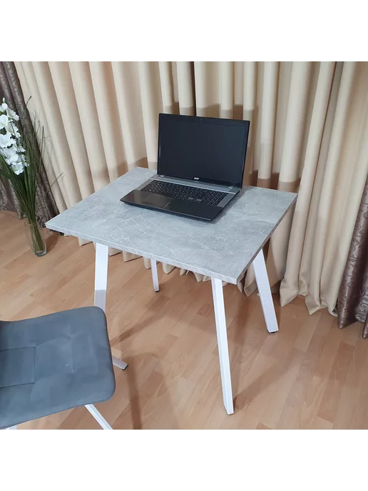 RostovStol Стол игровой НИК бетон светлый 80*70 см. Черные ножки, 80x60 см, фото 4