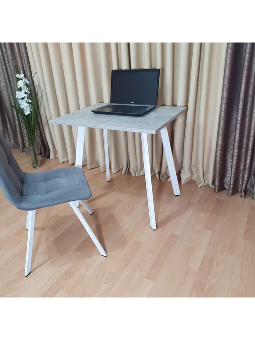 RostovStol Стол игровой НИК бетон светлый 80*70 см. Черные ножки, 80x60 см, фото 6