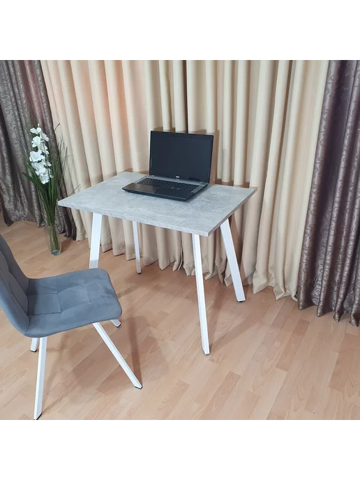 RostovStol Стол игровой НИК бетон светлый 90*60 см. Белые ножки, 90x60 см, фото 3
