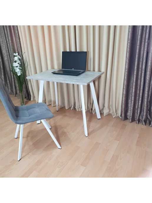 RostovStol Стол игровой НИК бетон светлый 90*60 см. Белые ножки, 90x60 см, фото 4