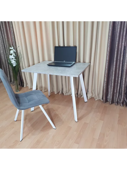 RostovStol Стол игровой НИК бетон светлый 80*70 см. Черные ножки, 90x70 см