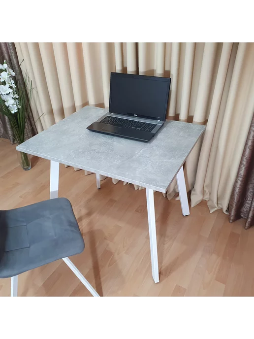 RostovStol Стол игровой НИК бетон светлый 80*70 см. Черные ножки, 90x70 см, фото 3