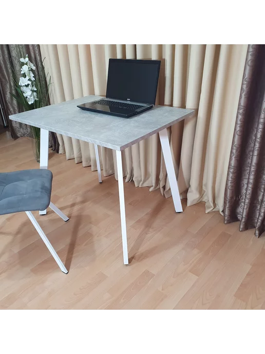 RostovStol Стол игровой НИК бетон светлый 80*70 см. Черные ножки, 90x70 см, фото 4