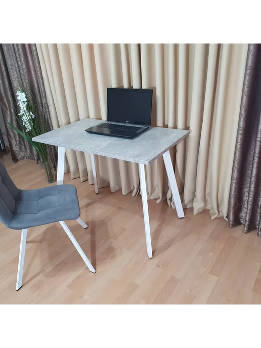 RostovStol Стол игровой НИК бетон светлый 80*70 см. Черные ножки, 100x60 см, фото 3