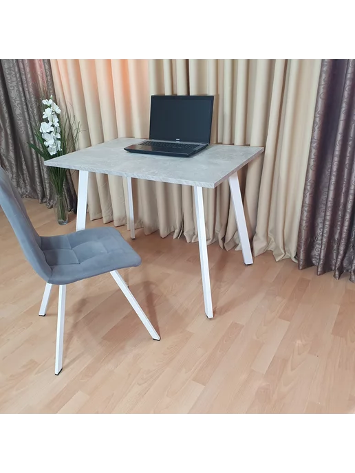 RostovStol Стол игровой НИК бетон светлый 80*70 см. Черные ножки, 100x70 см