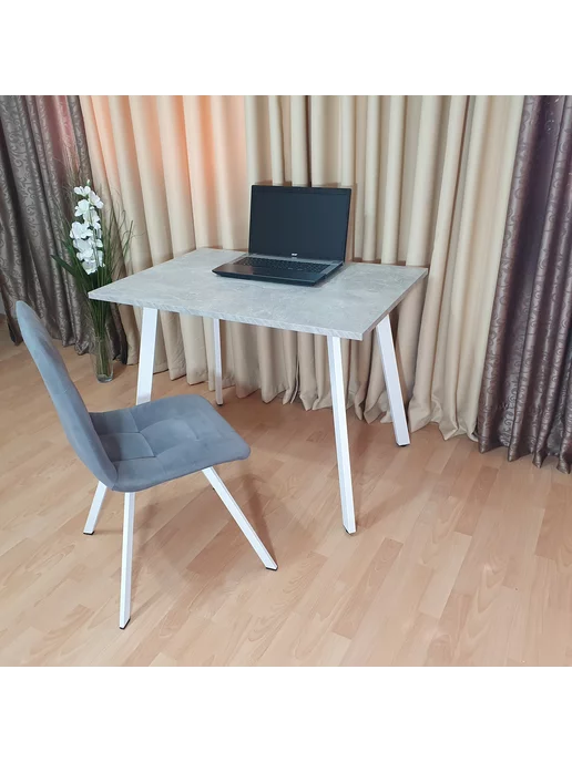 RostovStol Стол игровой НИК бетон светлый 80*70 см. Черные ножки, 100x70 см, фото 3