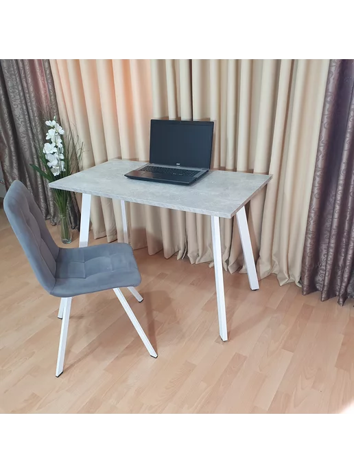 RostovStol Стол игровой НИК бетон светлый 80*70 см. Черные ножки, 110x60 см