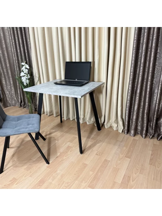 RostovStol Стол игровой НИК бетон светлый 80*70 см. Черные ножки, 80x70 см, фото 3
