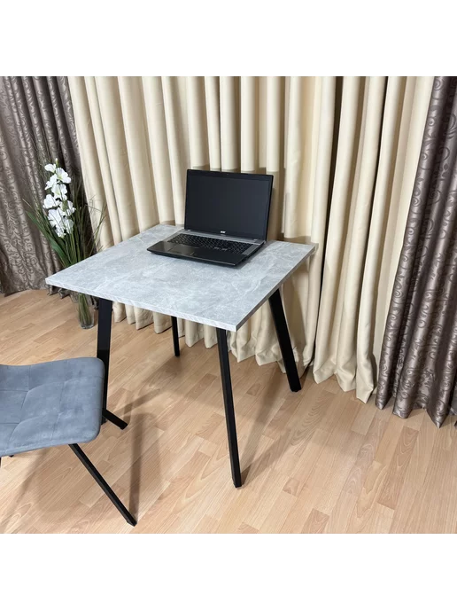 RostovStol Стол игровой НИК бетон светлый 80*70 см. Черные ножки, 80x70 см, фото 5