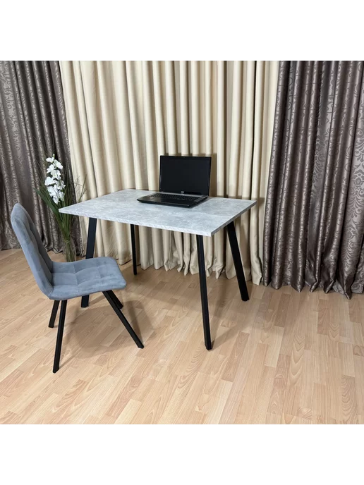 RostovStol Стол игровой НИК бетон светлый 110*70 см. Черные ножки, 110x70 см