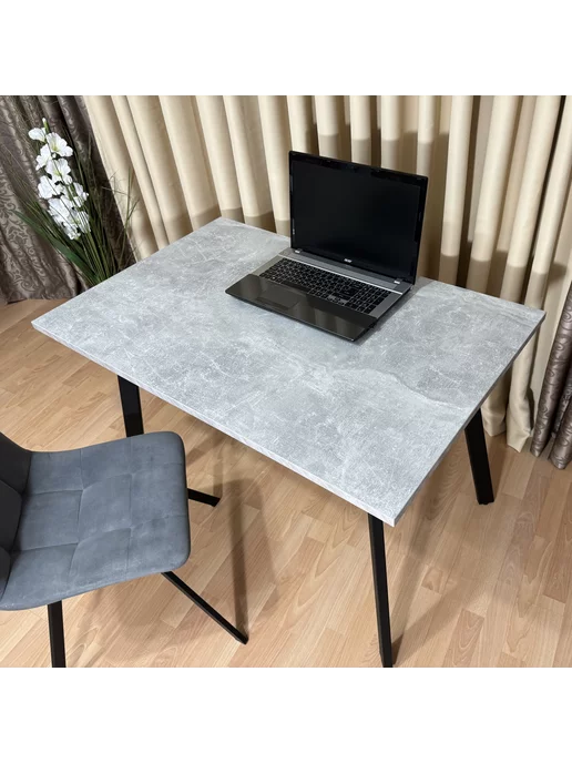 RostovStol Стол игровой НИК бетон светлый 110*70 см. Черные ножки, 110x70 см, фото 4