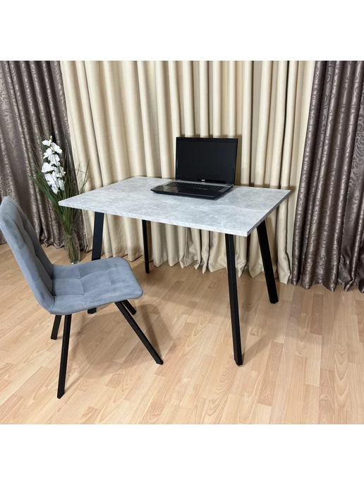 RostovStol Стол игровой НИК бетон светлый 110*70 см. Черные ножки, 110x70 см, фото 6