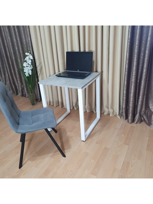 RostovStol Стол письменный Лофт бетон светлый 80*60 см. Черные ножки, 60x60 см