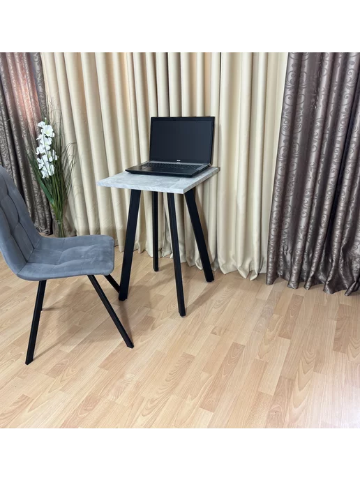RostovStol Стол письменный НИК бетон светлый 50*50 см. Черные ножки, 50x50 см, фото 2