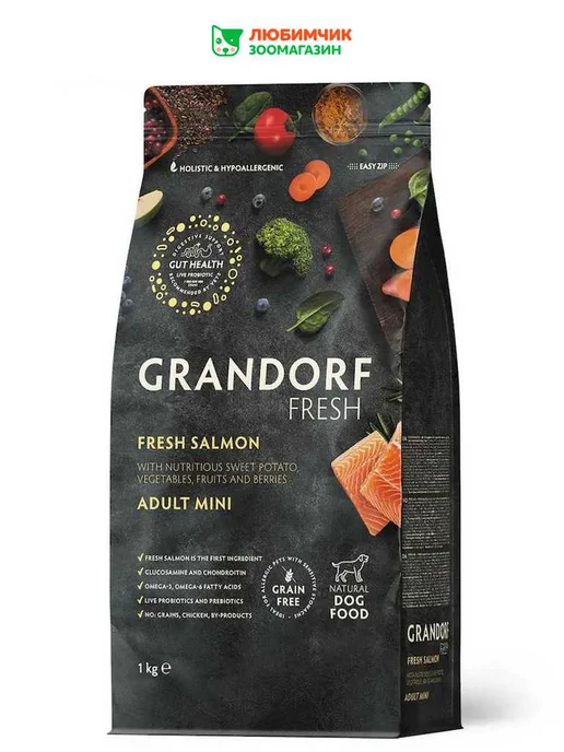 Сухой корм Grandorf' Филе Батат для собак, мелкие, лосось, 1 кг