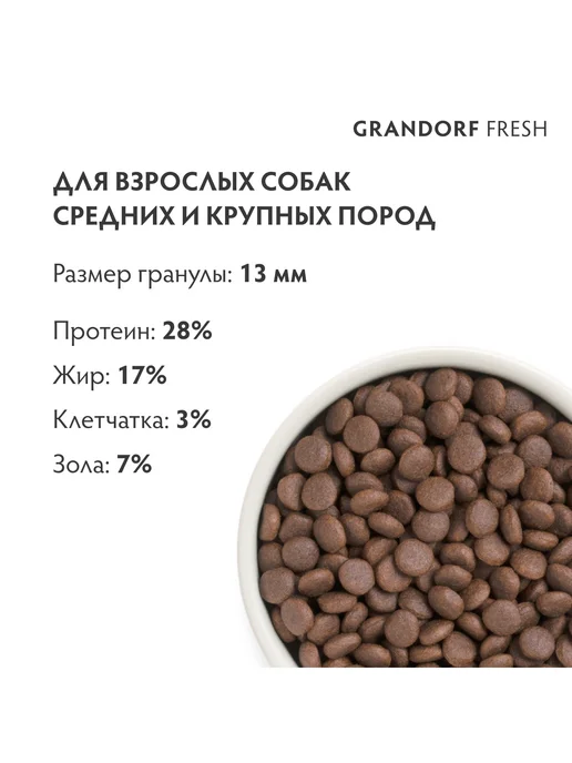 Сухой корм Grandorf' Живыми Пробиотиками для собак, утка, 1 кг, фото 3