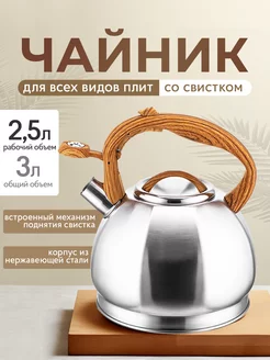 Металлический чайник со свистком 2,5 л