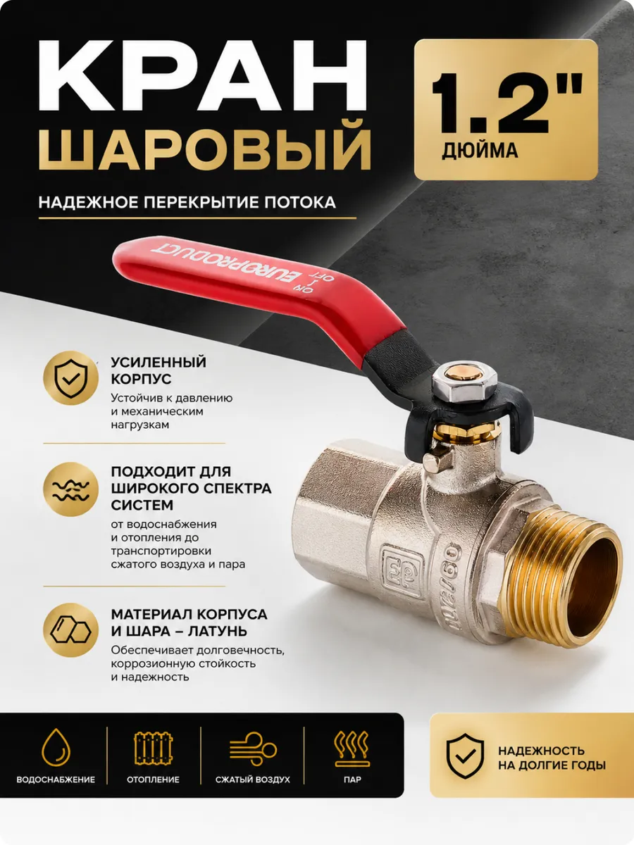 Кран шаровый 1.2 дюйма для воды