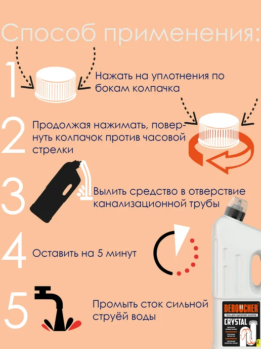 DEBOUCHER Средство для прочистки труб Гель Дебошир, 2 литра, вариант, фото 3