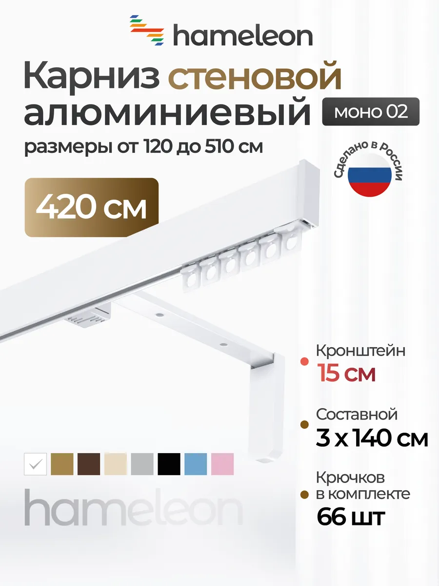 Карниз для штор 420см однорядный настенный