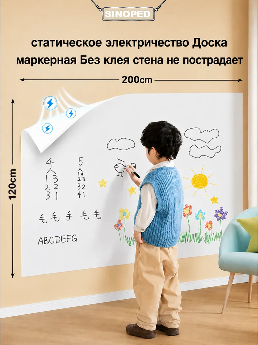 Маркерная самоклеящаяся доска в рулоне, белая 1.2×2 м