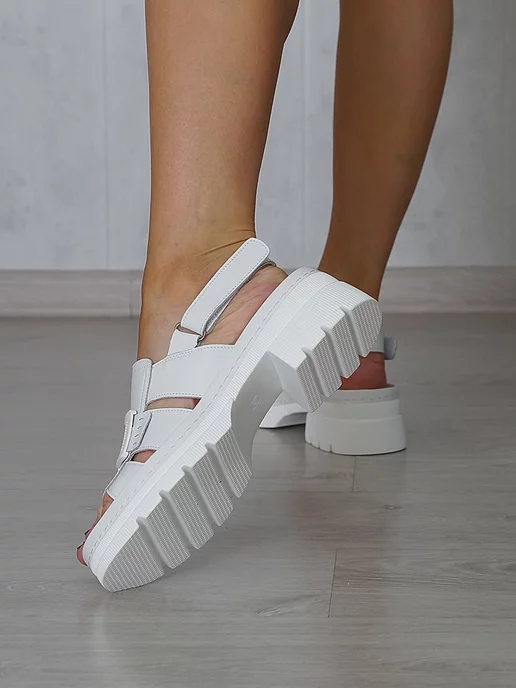 BIANCO BUCCI Босоножки кожаные на массивной подошве, белый, фото 4