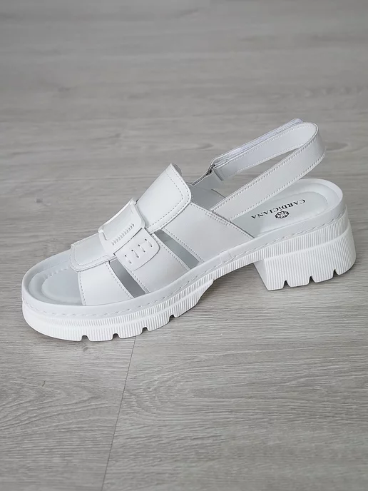 BIANCO BUCCI Босоножки кожаные на массивной подошве, белый, фото 6