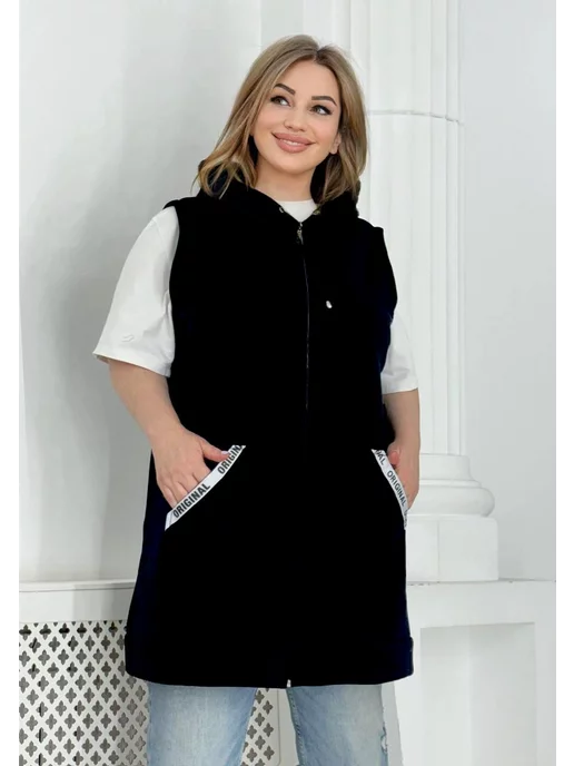 Tanhia Fashion Флисовый жилет теплый на молнии, черный