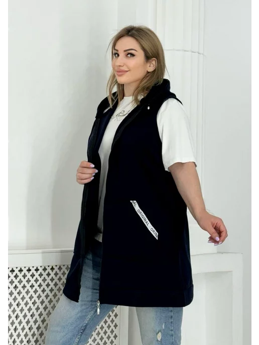 Tanhia Fashion Флисовый жилет теплый на молнии, черный, фото 2