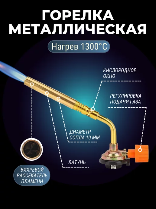 Газовая горелка металлическая с пьезоподжигом, желтый