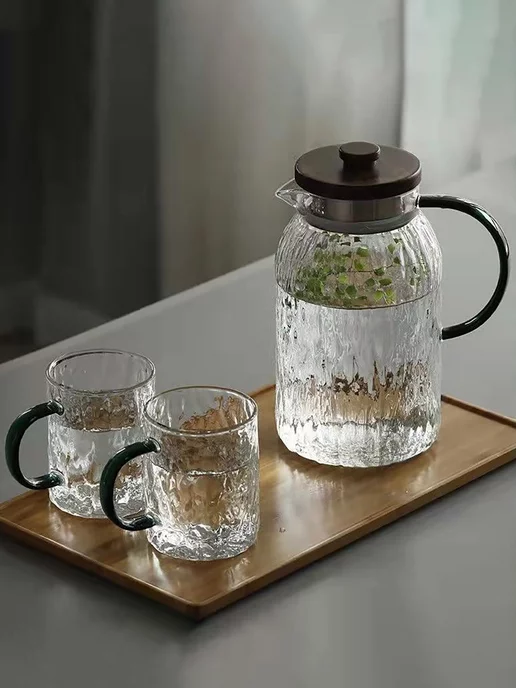 OLOLOshop Набор Кувшин стеклянный с крышкой и чашками Лед, белый