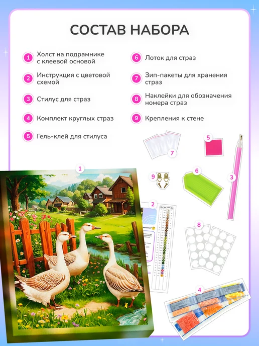 Алмазныи ряд Алмазная мозаика на подрамнике 40х40 см Корги в ромашках, 40x40 см, фото 3