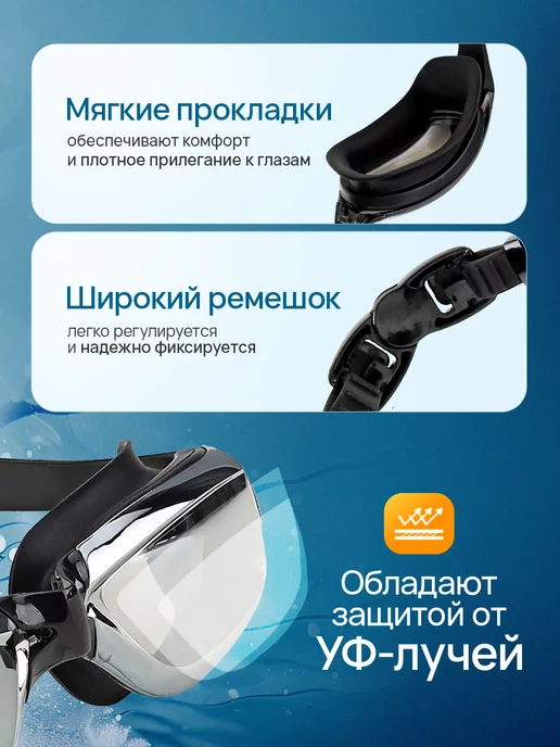 U-turn Очки для плавания в кейсе,шапочка,беруши, зажим, сумка, черный, фото 2