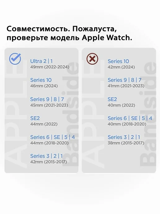 Bandside Ремешок на часы Apple watch 42 44 45 46 49 мм 1-10, черный, фото 2