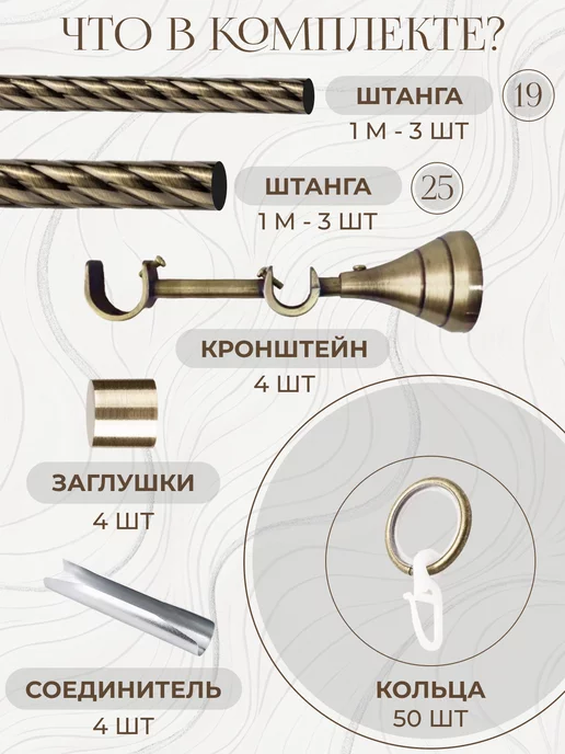 Карниз гардина для штор настенный двухрядный витой 3 метра, 3 м, фото 2