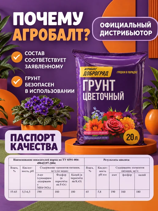 Агробалт Грунт универсальный для цветов 20 литров, Земля комнатных, фото 2