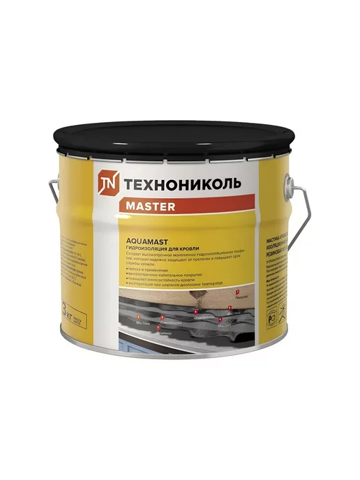 ТехноНИКОЛЬ Мастика битумно-резиновая для кровли AquaMast 3 кг, 3 кг, фото 2