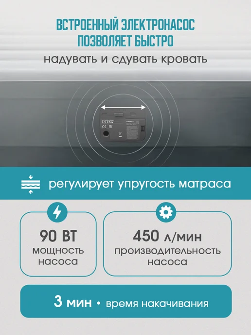 Intex Надувной матрас кровать 203х152х33 см, 152x33 см, фото 3