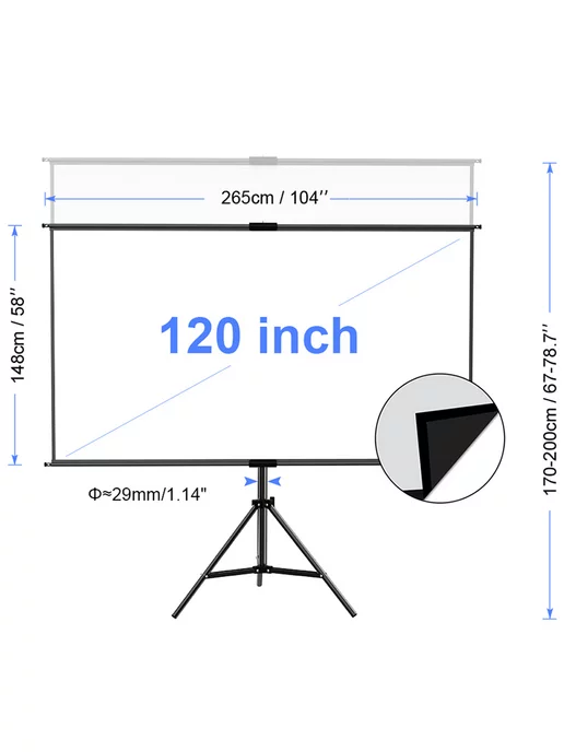 GAINVANE 120" Экраны для проекторов на одной стойке,черный фон, черный, фото 2